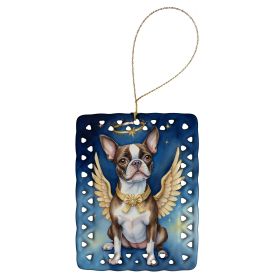 Boston Terrier My Angel Porcelain Ornament Christmas Tree Hanging Decorations for Home Christmas Holiday, Rectangle, Gift, Multicolor