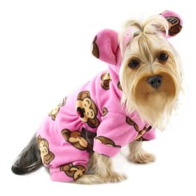 Adorable Silly Monkey Fleece Dog Pajamas/Bodysuit with Hood - Pink - XL