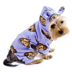 Adorable Silly Monkey Fleece Dog Pajamas/Bodysuit with Hood - Lavender - S