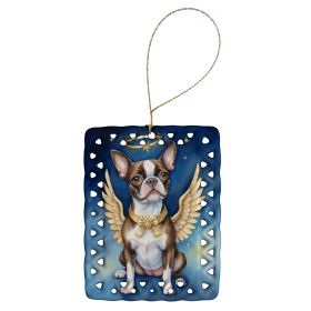 Boston Terrier My Angel Porcelain Ornament Christmas Tree Hanging Decorations for Home Christmas Holiday, Rectangle, Gift, Multicolor