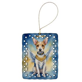 Fox Terrier My Angel Porcelain Ornament Christmas Tree Hanging Decorations for Home Christmas Holiday, Rectangle, Gift, Multicolor