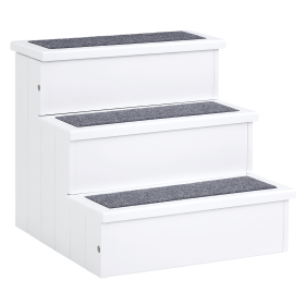 PawHut 3 Step Wooden Carpeted Non Slip Pet Stairs Ramp for Cats and Small Dogs - White