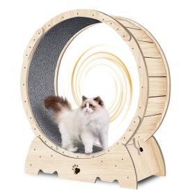 Cat Exercise Wheel For Indoor Cats, Running Wheel With Carpeted Runway (Option: Natural Wood)