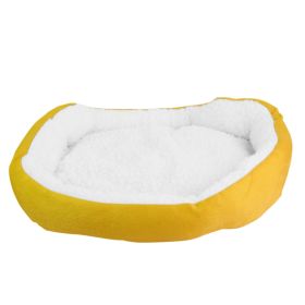 Pet Dog Bed Soft Warm Fleece Puppy Cat Bed Dog Cozy Nest Sofa Bed Cushion For S/M Dog (Option: Yellow)